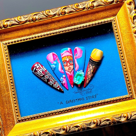 “A Christmas Story” Hand Crafted One-Of-A-Kind NailArt Displayed Original. - Picture 4 of 5
